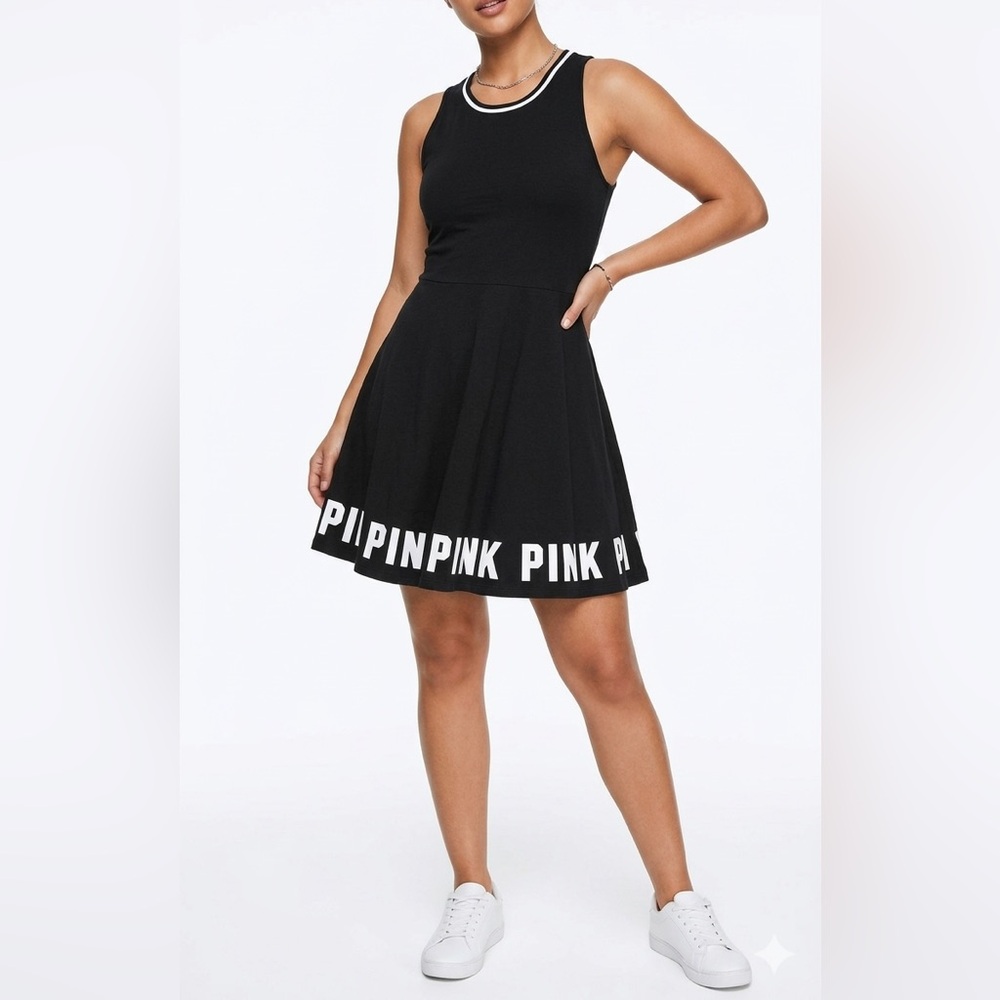 NEW Victoria's Secret PINK black sleeveless skater dress L